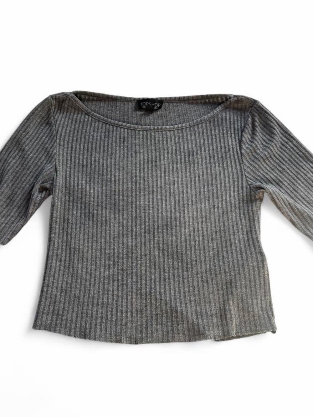 Topshop gray ribbed knit boat neck crop top